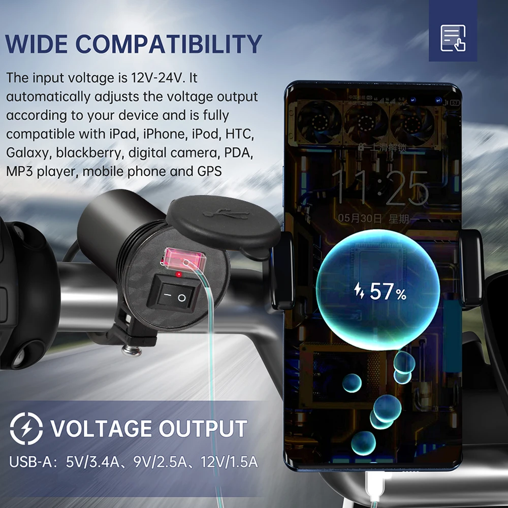 Ładowarka motocyklowa USB, wodoszczelne gniazda USB, adaptery, zasilanie 12/24V robić telefonu komórkowego, akcesoria motocyklowe
