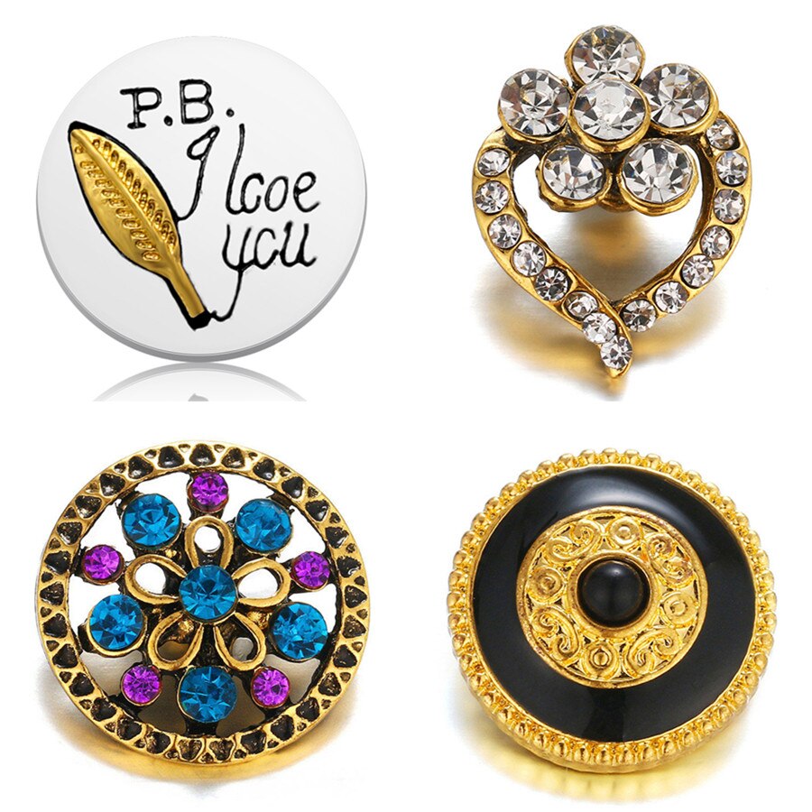 Schoonheid gouden bloemen holle patroon strass 18mm metalen drukknopen voor doe-het-zelf drukknooparmband sieraden  kz1637