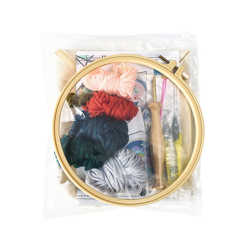Girl DIY Punch Needle Embroidery Kit with Hoop Pattern Printed Needlework for Beginner Sewing Art Handmade Craft Decor: Punch needle kit