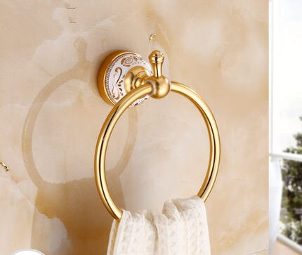 Bathroom Accessories Set Aluminum Carved Champagne Gold Towel Rack Towel Bar/Ring Toilet Brush Holder Corner Shelf Paper Holder: Towel ring