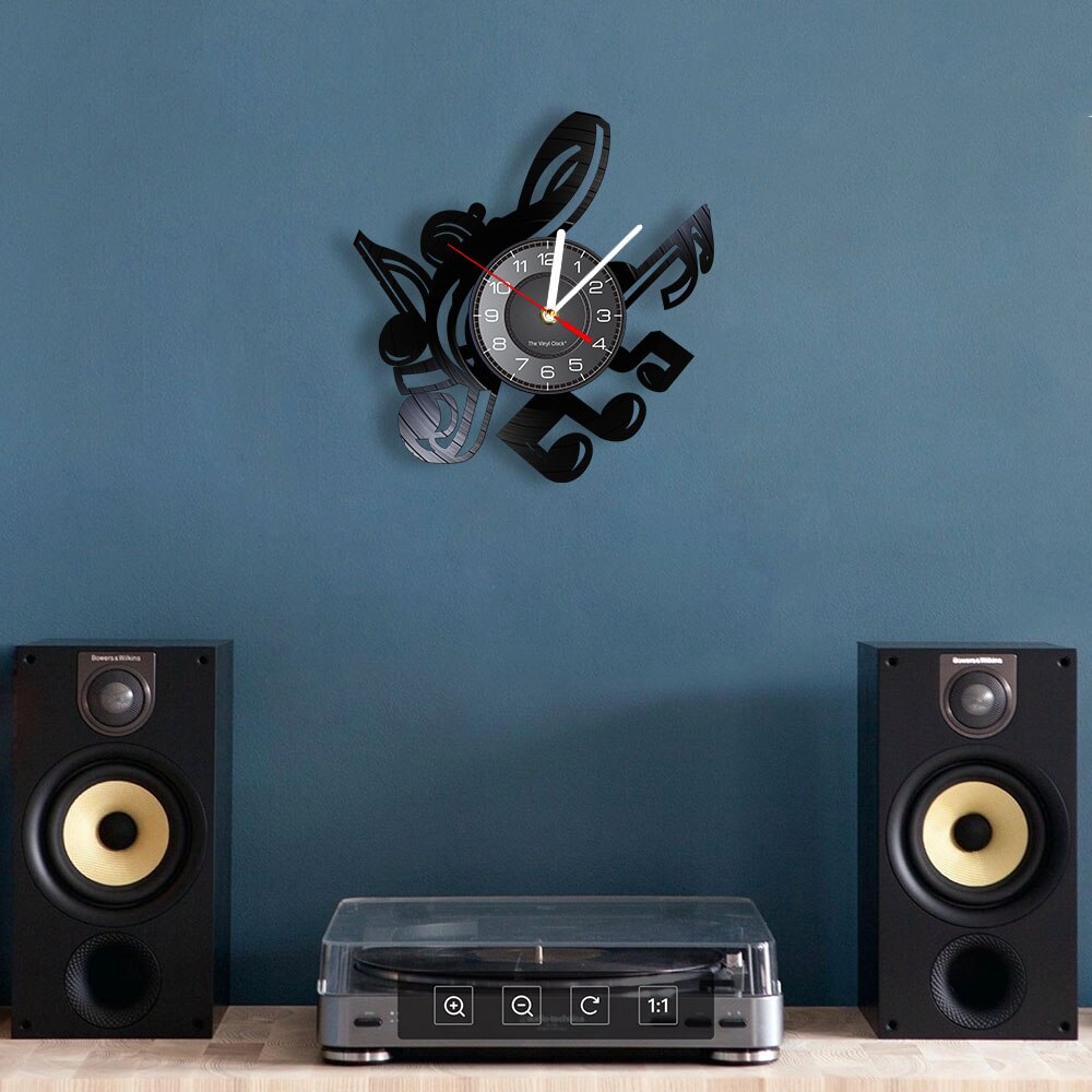 Reloj de pared de agudos con notas musicales para decoración del hogar, reloj de grabación de vinilo Vintage para decoración del hogar, ideal para musical Rock n Roll