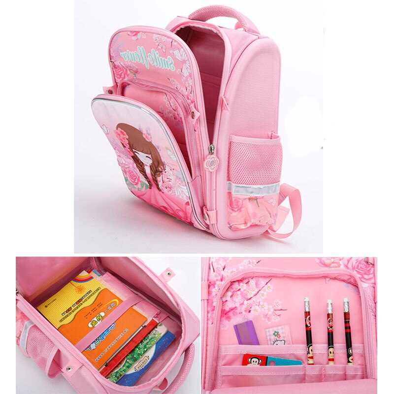 Kinder Rucksack Mädchen Blume Muster Orthopädische Atmungsaktive Schule Tasche Nette Mädchen Rosa Grundschüler Kinder Schulranzen