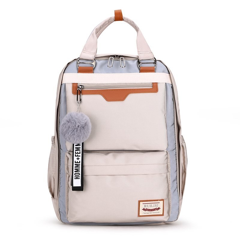Mode Vrouwen Rugzak Nylon Waterdichte Rugzak Grote 15.6 Inch Laptop Schooltas Voor Tiener Meisje Leuke Student Bookbags: Beige