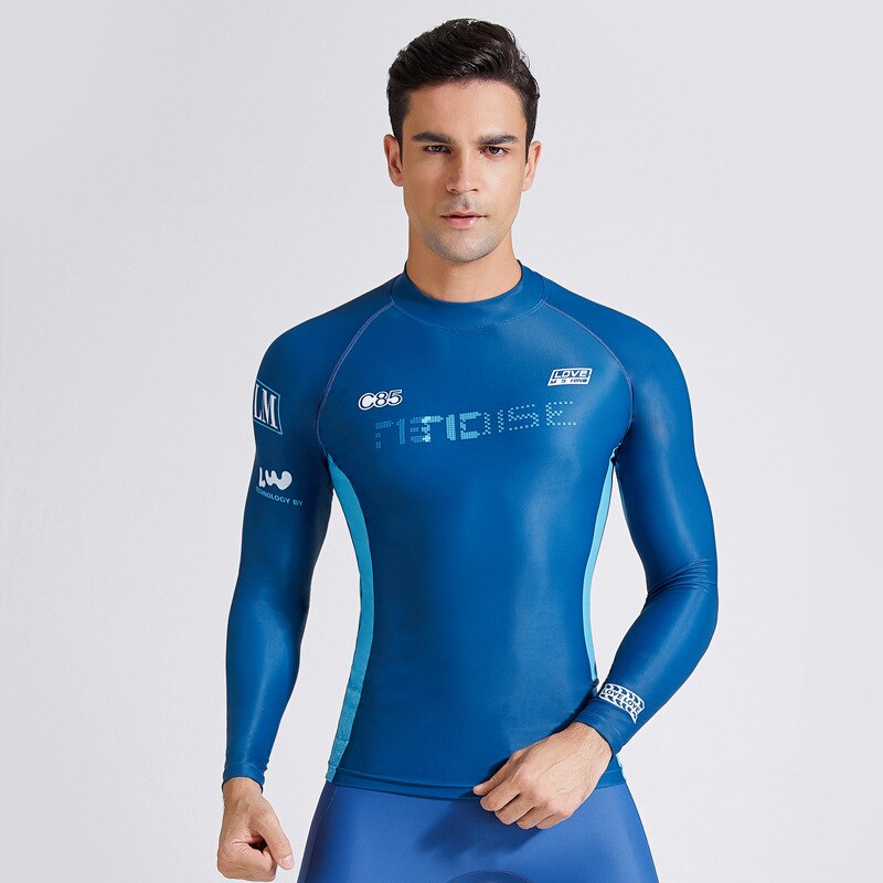 Rash guard mænd rashguard upf 50 uv beskyttelse langærmet badetøj surf badetrøje snorkling sejler dykkerdragt: Kun 1 skjorte / Asiatiske xl