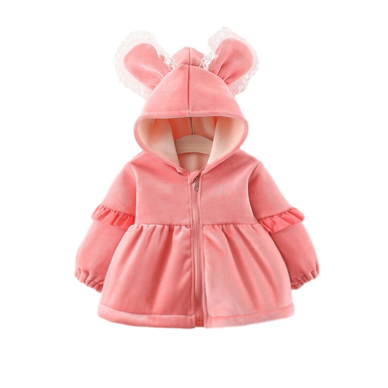 Herbst Winter Neue Mädchen Plus Samt Jacke freundlicher Herbst Kleidung Mädchen Baby Karikatur Mit Kapuze Strickjacke Ausflug Kleidung: Rosa / 90cm
