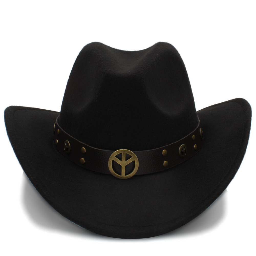 Men Wool Hollow Western Cowboy Hat for Gentleman Cowgirl Jazz Equestrian Sombrero Hombre Cap Size 56-58cm