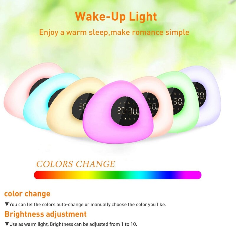 Wake-Up Light, Sunrise Alarm Clock with Sunrise Sunset Simulation, Color Light, Snooze Function with USB Port EU Plug