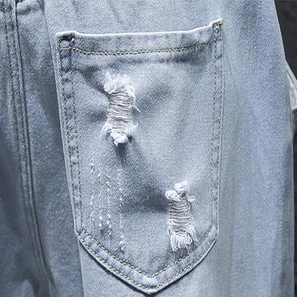 Missky jeans til mænds harembukser ensfarvet tynd sektion plus størrelse løs ankel-længde flået bukser til mandlig sommer forår