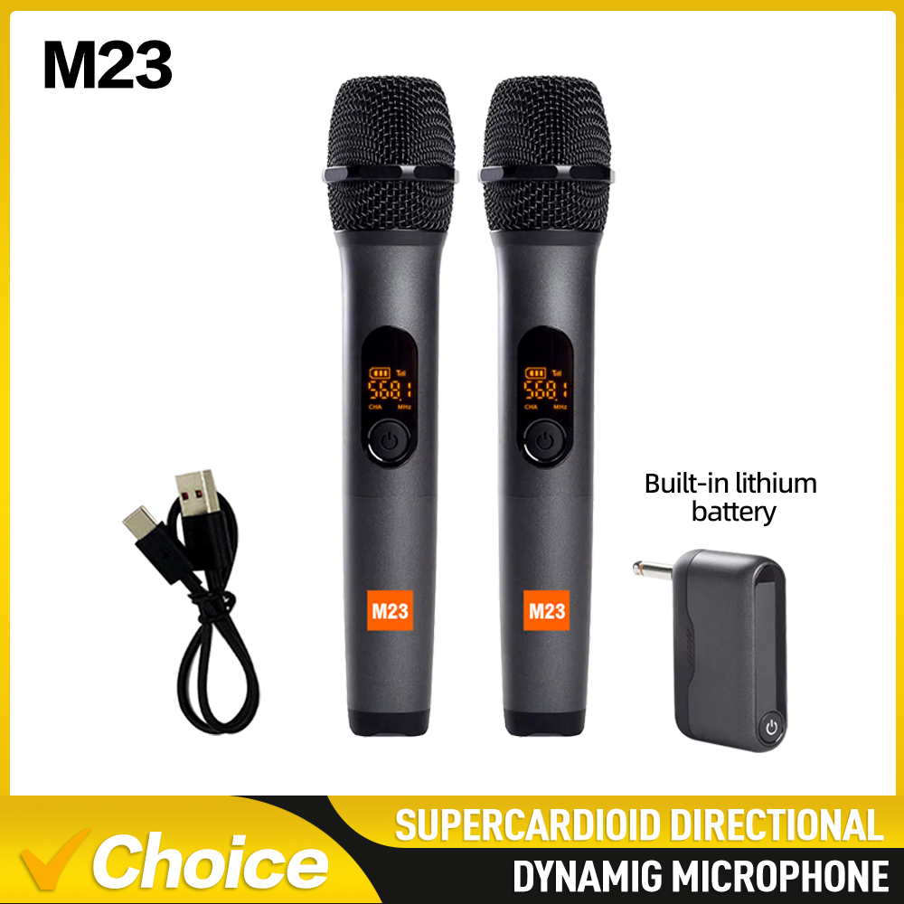 M23 uhf sistema de microfone sem fio de 2 canais com receptor recarregável microfone portátil sem fio para karaokê festa de igreja dj
