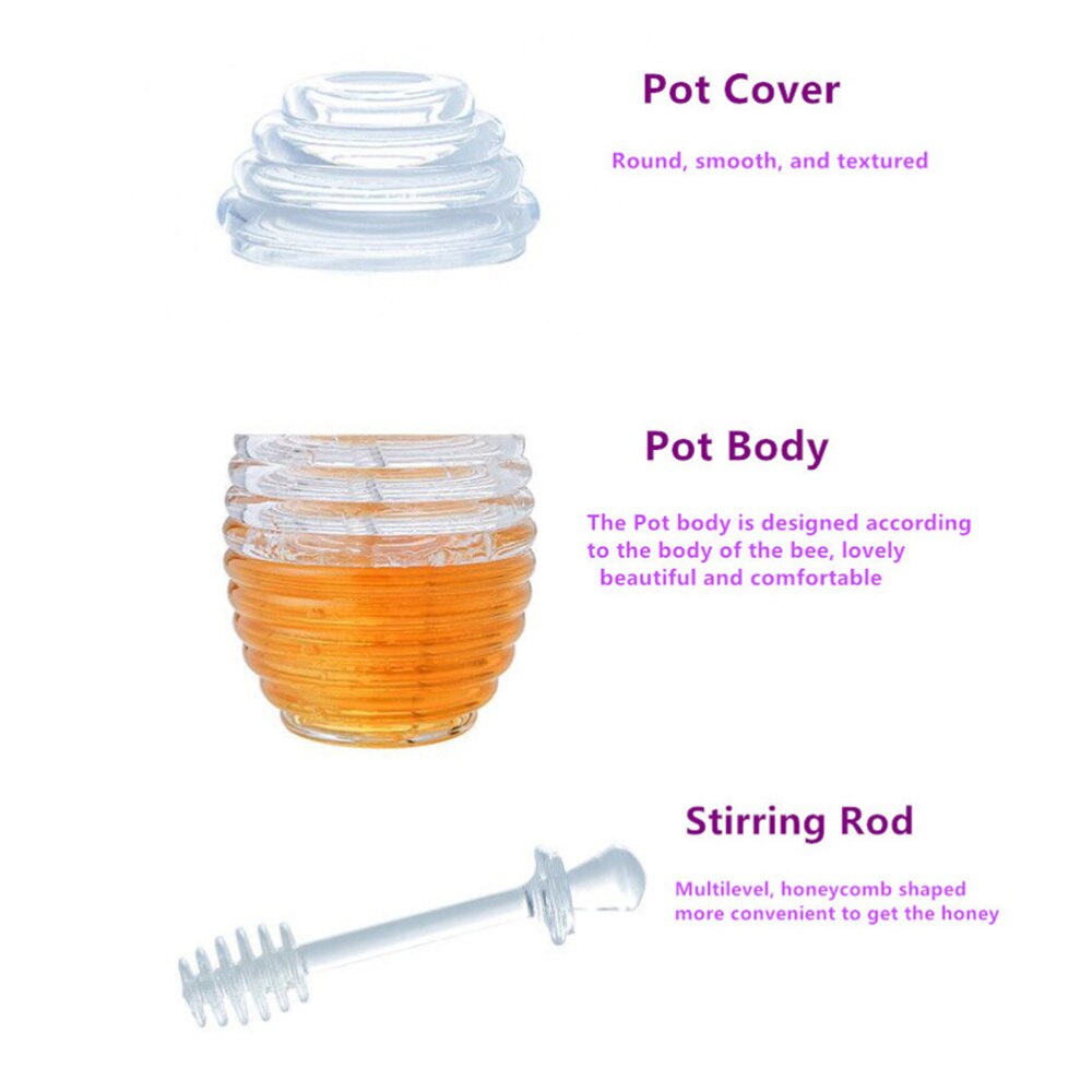 Acylic Honey Jar Pot Glass Dipper Dispenser for Juice Honey Syrup Storage