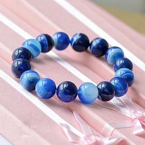 Unisex 6-8-10-12mm Beads Natural Onyx Bracelet for Women Blue Beads Men Bracelets Bangles