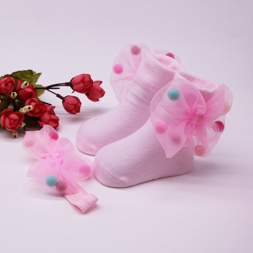 Calzini E Calzettoni Del Bambino Delle Ragazze Del Bambino Infantile Calzini E Calzettoni + 1pc della Cinghia Dei Capelli Dei Capelli Del Bambino Fascia Dei Capelli Dell'arco di Sfera Anti-skid calzini E Calzettoni Spugna Calzini E Calzettoni Rosso/Bianco/Rosa: WHITE