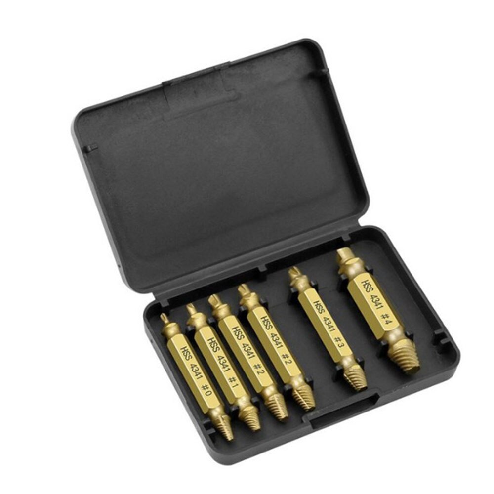6PCS Double-head Damaged Screw Extractor Drill Bits Kit Removing Stripped Broken Rusted Unscrew High Strength Demolition Tool