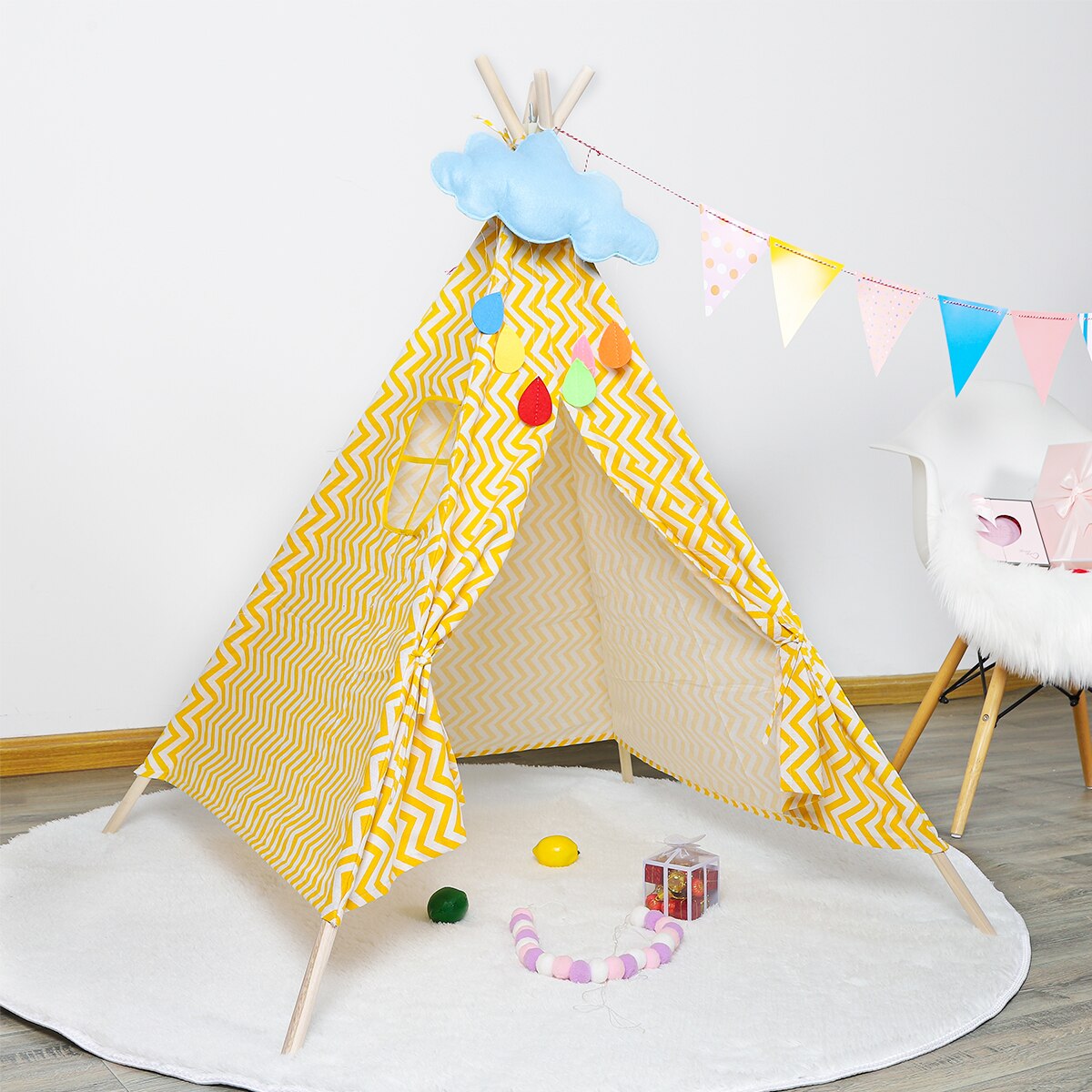 Indian Children's Tent Portable Playpen for Children Folding Wigwam Play House Child Tipi Baby Room Decor Birthday: 1024Q TENT / 1.6M TENT