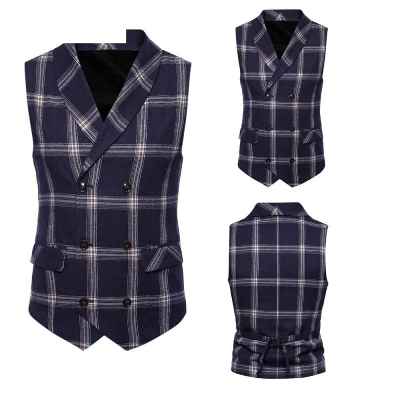 JAYCOSIN Suit Vest Men Formal Plaid Button Print Sleeveless Jacket Coat British Business Suit Vest Casual 18Aug14