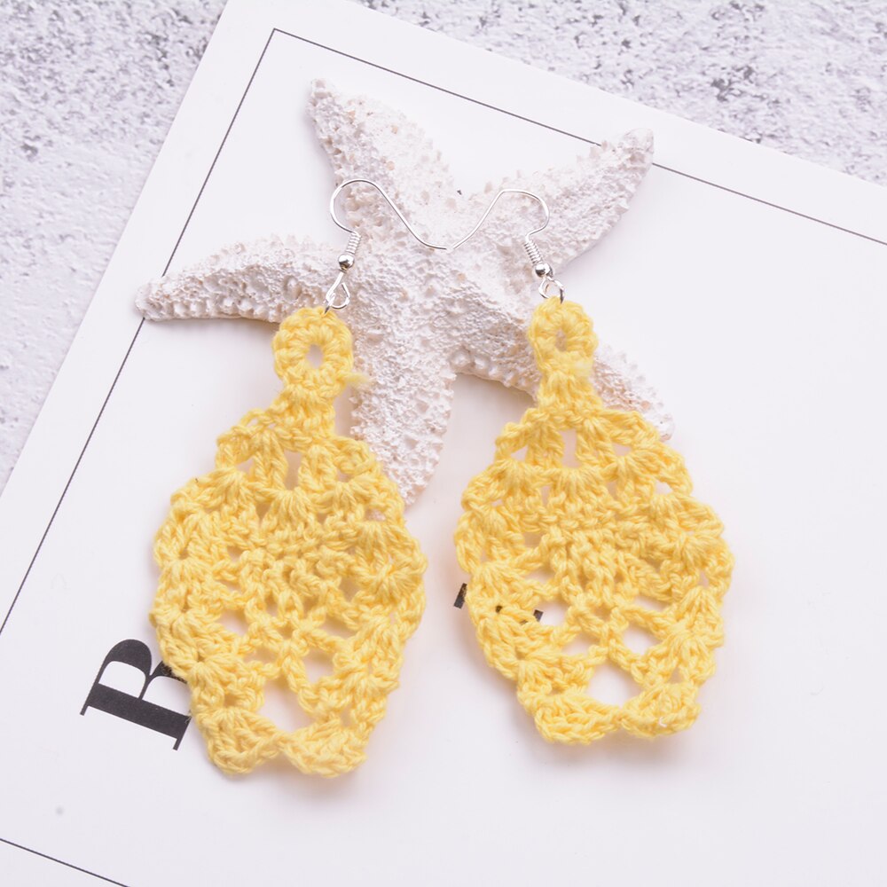 Handgjorda smycken virkade örhängen bohemiska handvirkade brudhängande örhängen valentine -kvinnor virkade örhängen