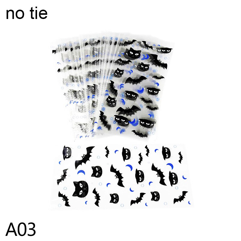 50 Stks/partij Halloween Snoep Tas Happy Halloween Traktatiezakken Koekjes Snack Plastic Verpakking Zakken Duidelijk Koekje Zak Halloween Decor: A03-no ties