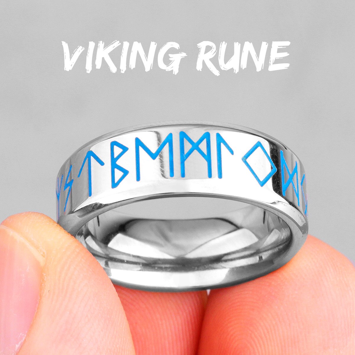 Nordic Viking Rune Lichtgevende Rvs Heren Ringen Eenvoudige Retro Voor Mannelijke Vriendje Biker Sieraden Creativiteit: 8 / R602-Silver
