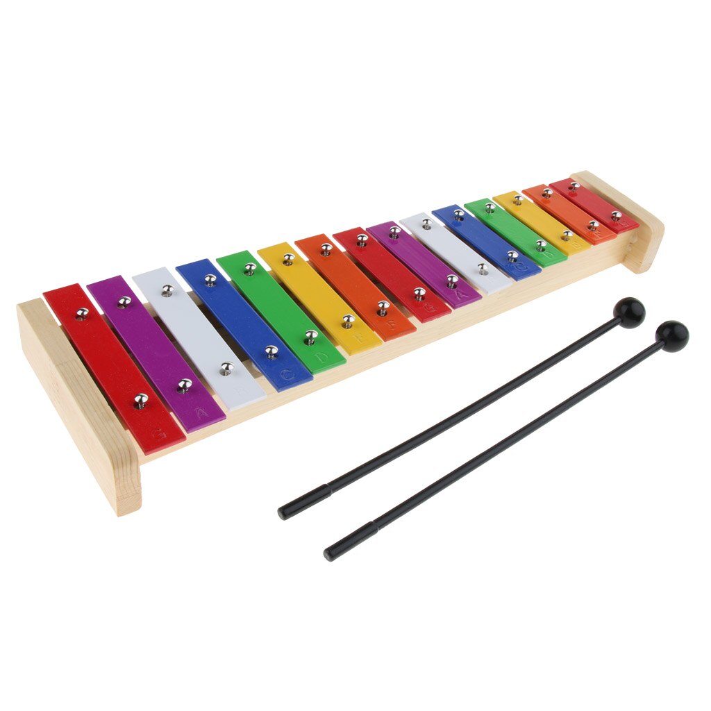 Practical Colorful Wooden 15 Tones Xylophone Sound Brick+2pcs Beaters Set