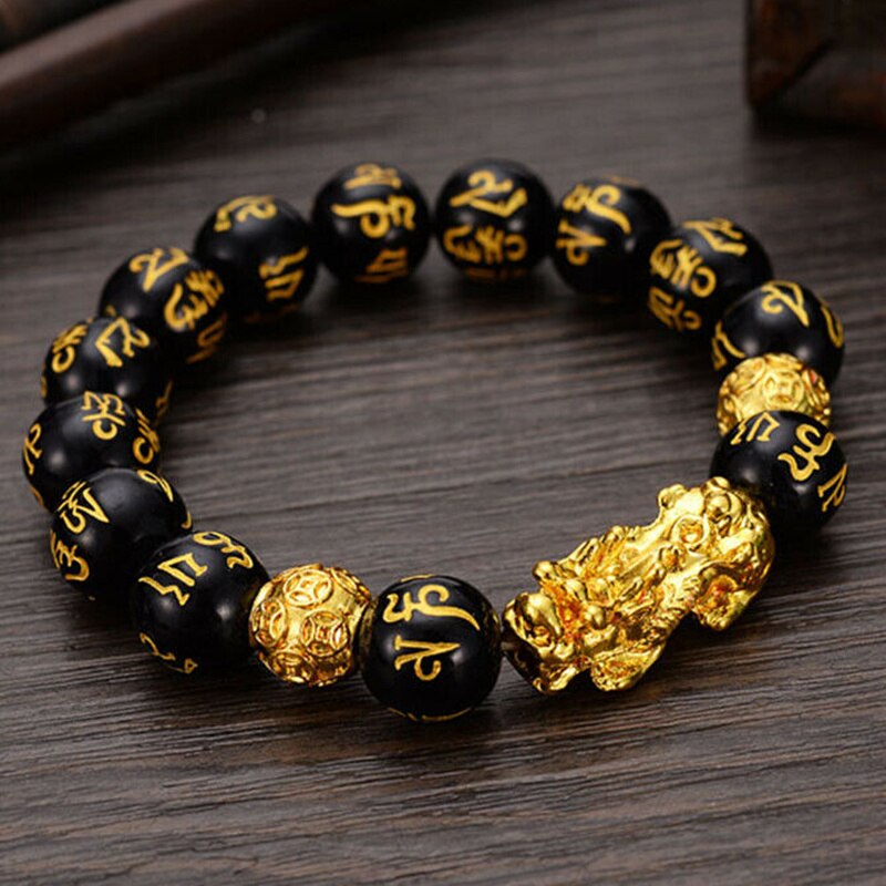 unisex Männer Armbinde Glück Buddha Obsidian Stein Perlen Armbänder Chinesischen FengShui Pi Xiu Farbwechsel Armbinde Reichtum Armbinde