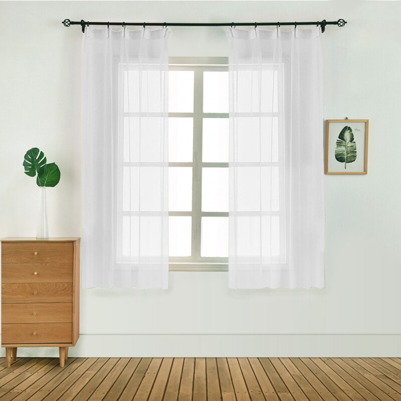 100 x 130cm vindue tyl gardin hvid / pink / grøn voile vinduesgardiner gardin indbygget reb almindelige hvide persienner til hjemmet: Hvid