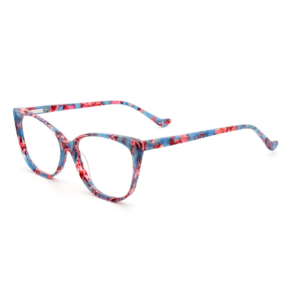 Women Cat Eye Eyeglass Frames for Women Optical Glass Frames Retro Pink Tortoise Prescription Eyewear Female Spectacles: Pink Blue c1