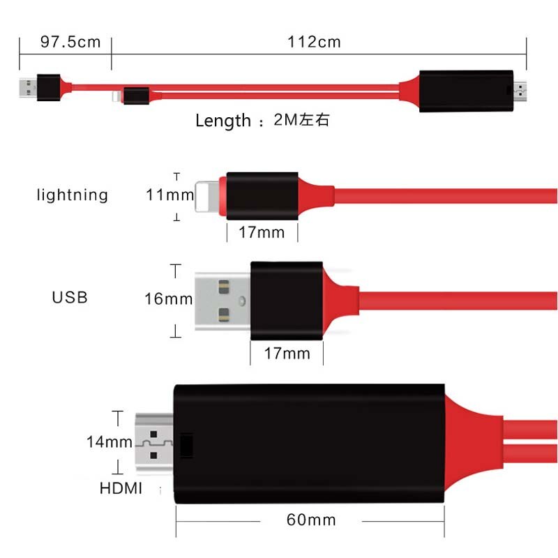 8 Pin naar HDMI Mannelijke USB Kabel voor Bliksem naar HDMI HDTV TV Adapter Digitale AV voor iPad Pro Air voor iPhone X XR 8 7 7Plus 6S 6 5S
