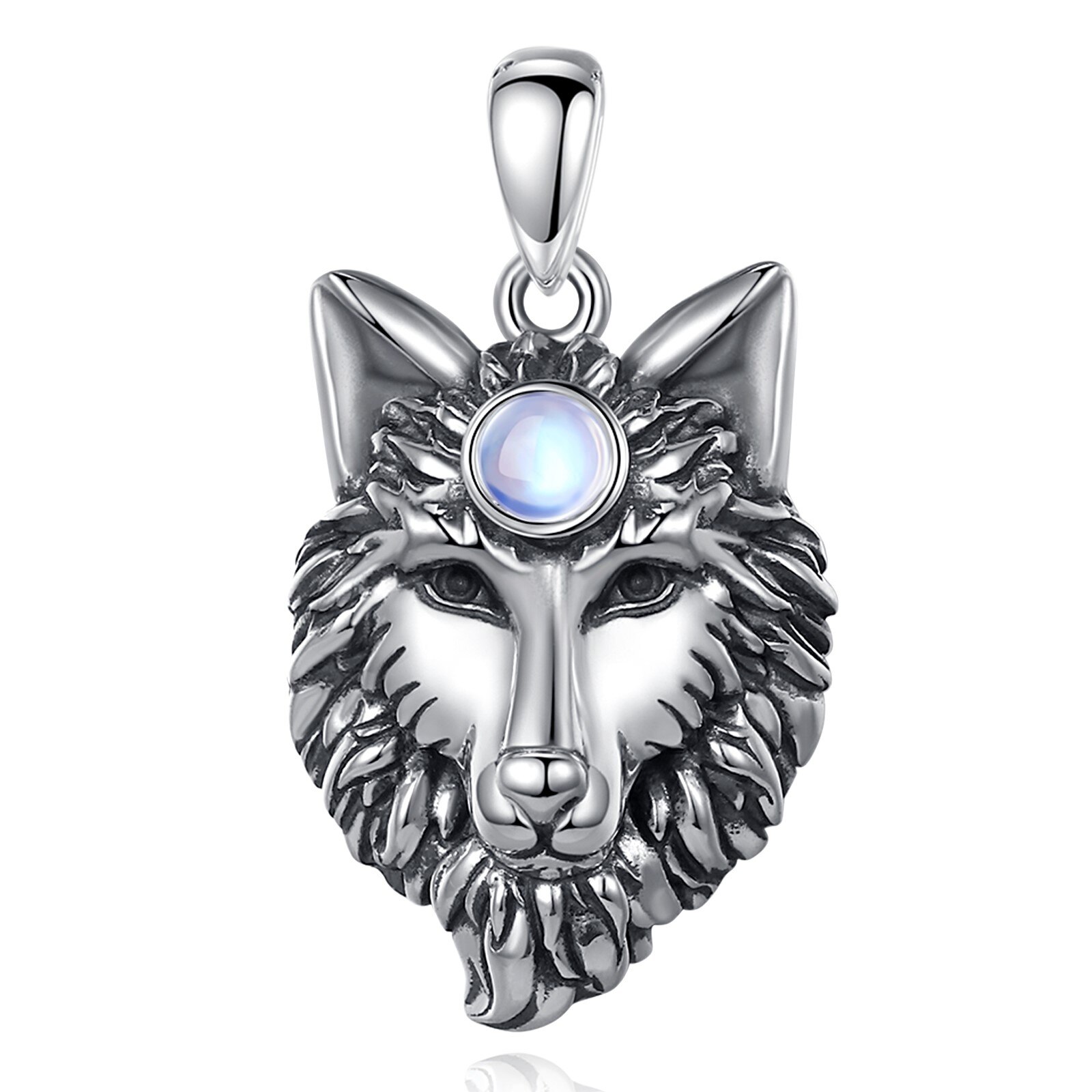 Eudora 925 Sterling Sillver Wolf Hoofd Amulet Hanger Ketting Mode Maansteen Wolf Koning Hanger Warriors Sieraden Voor Mannen Vrouwen: only pendant