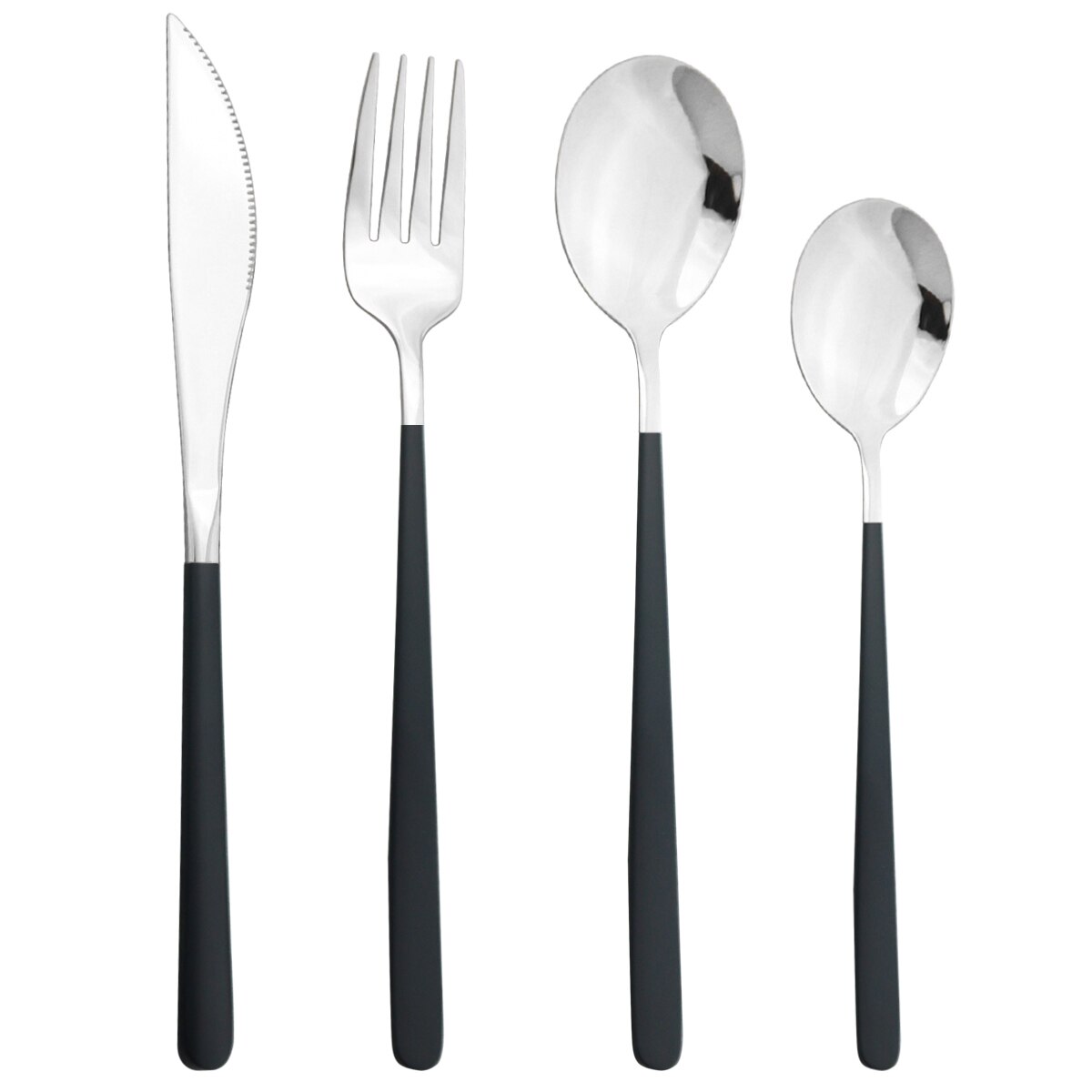 4 -delige paarsgouden serviesset, 18/10 roestvrijstalen besteksets, mes, vork, dessertlepels, bestekset, keukenserviesset: Zwart zilver