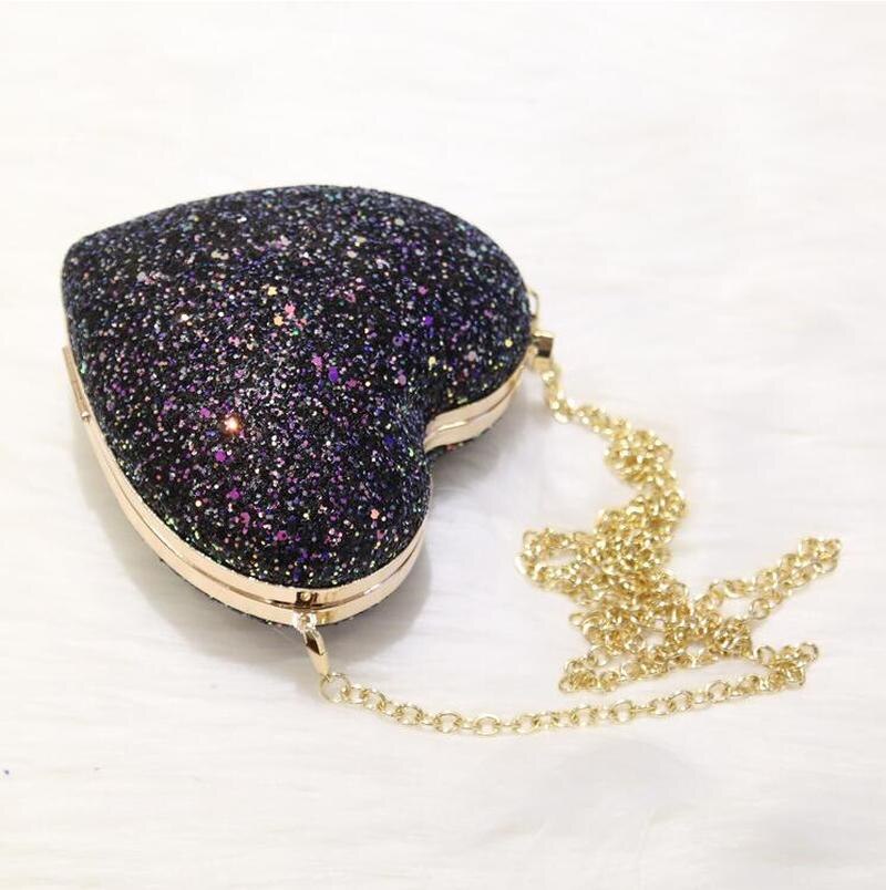 Sac à Main de luxe en forme de cœur pour femmes, pochette de soirée brillante à paillettes, Mini porte-monnaie de fête de mariage avec chaîne