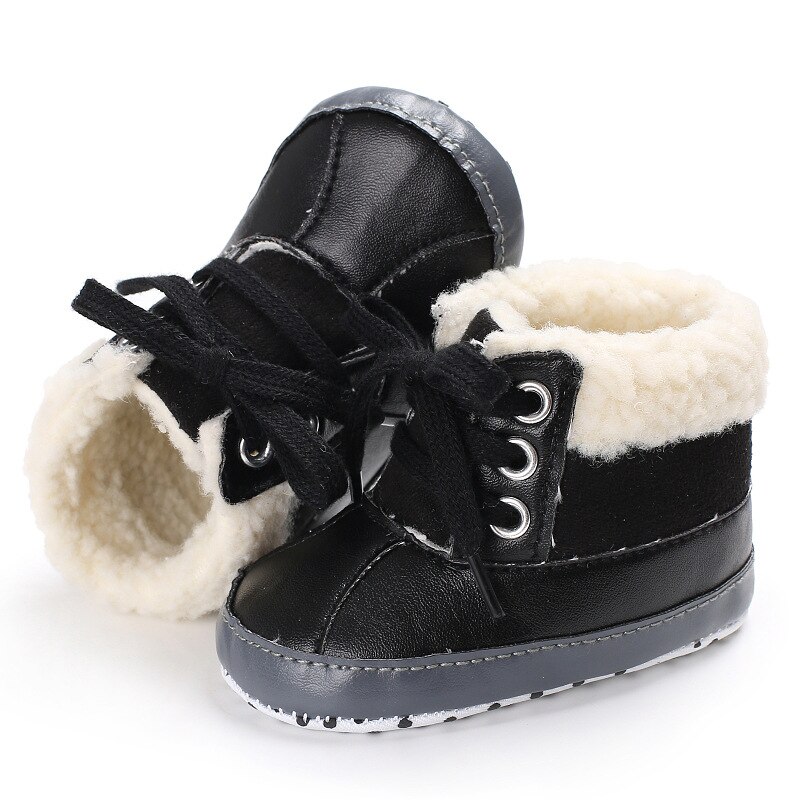 Vinter 0-1 år gammel mandlig baby plus fløjl varm sne støvler bløde bund sko skridsikre baby toddler sko: Sort / 13-18 måneder
