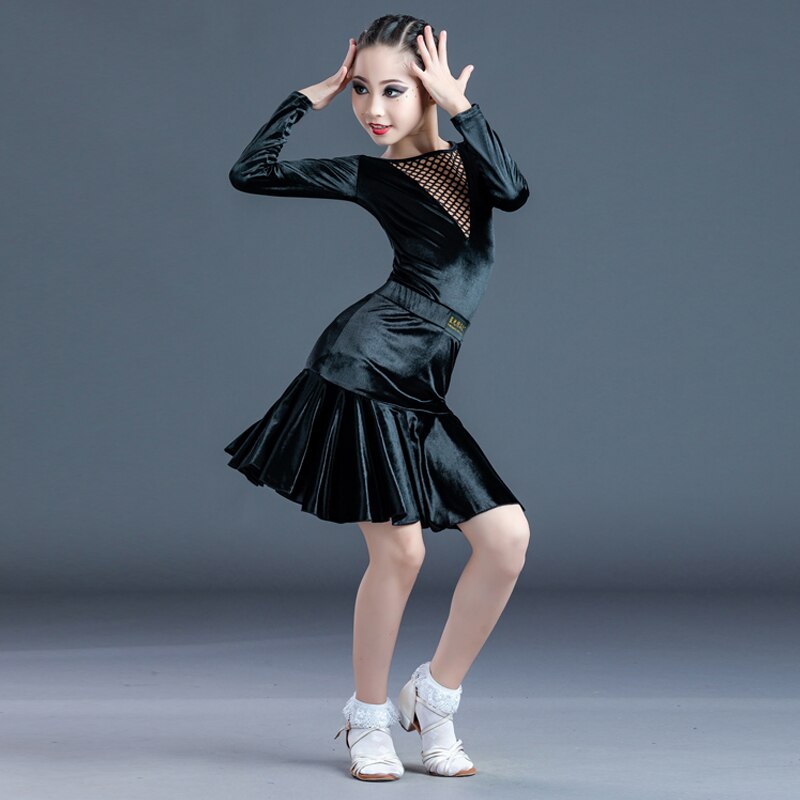 Latein tanzen Kleid Mädchen Herbst Winter Ausbildung Kleidung Samt Teilt Felsen freundlicher Langarm Anzug Berufs tanzen Kleidung