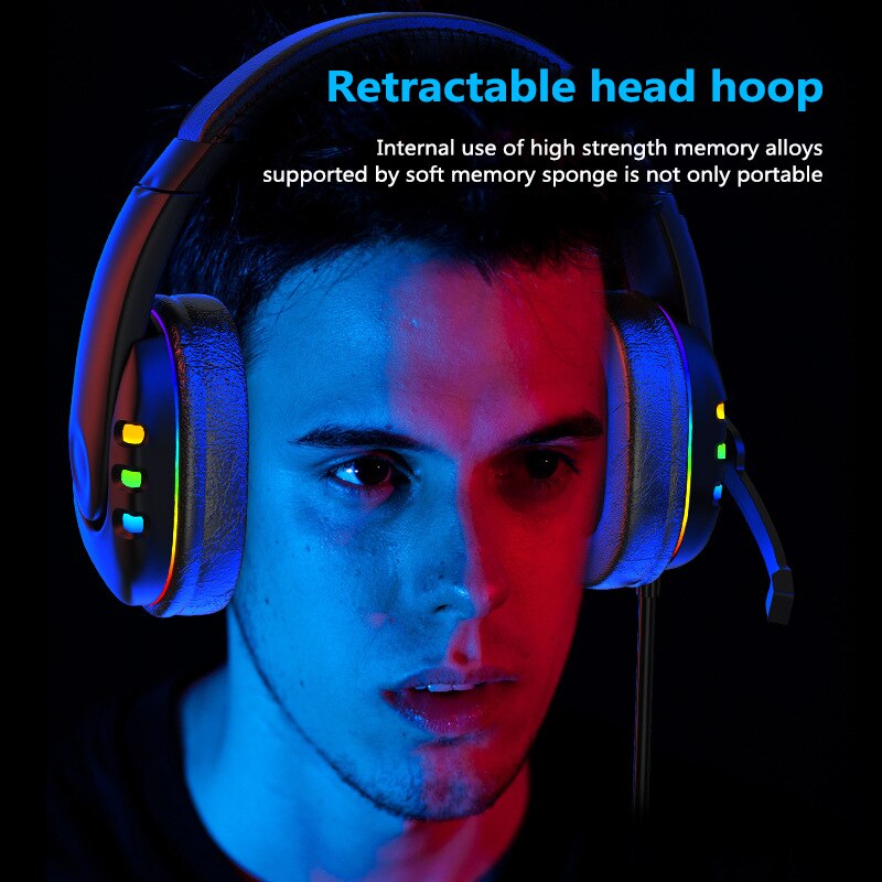 Head-mounted Wired Gaming Headset Colorful Glow LED Light Noise-canceling Microphon Stereo Headphones For Laptop Tablet Gamer