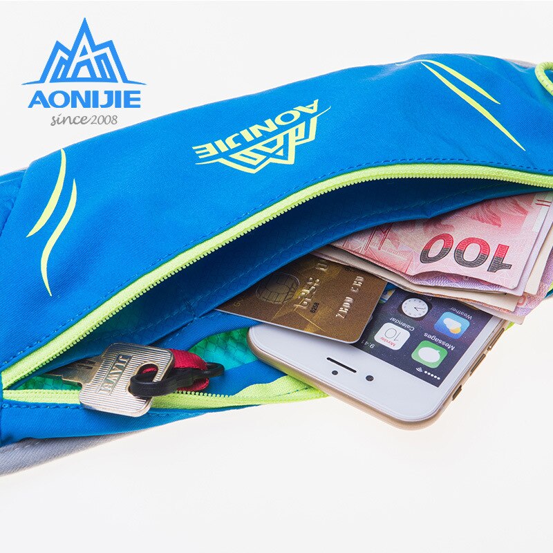 Aonijie polyester udendørs taljetaske mænd kvinder sport vandtætte taljeposer pakke løbebæltetaske til vandring løbecykling