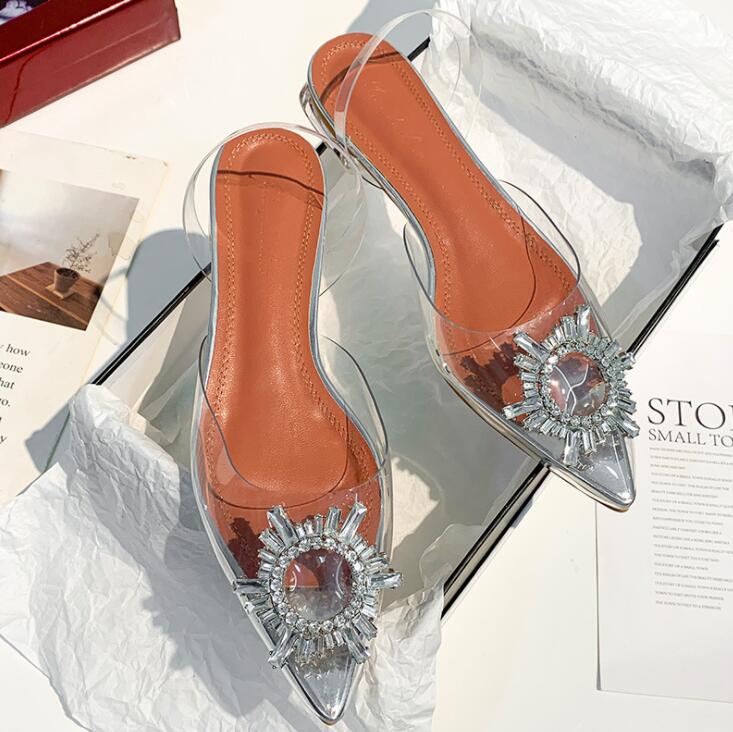 Forår / sommer kvinder høje hæle all-match krystal hæl sandaler udendørs fest tøfler vinglas med flip flop
