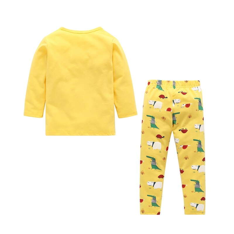 Children Boys Girls Dinosaur Print Sleepwear Sets Long Sleeve T Shirts Long Pants Cute Casual Homewear Cartoon Knitted Cotto