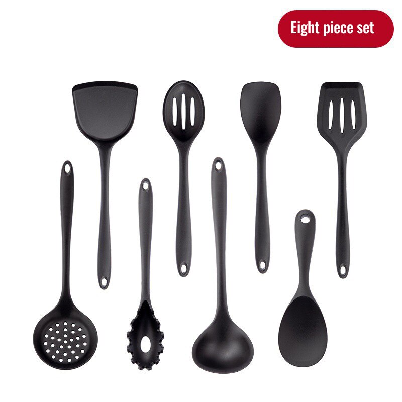 Black Silicone Kitchenware Set Utensils Cooking Tools Non-Stick Spatula Spoon Colander Baking Supplies Kinds Kitchen Tools: NJG009-8pcs