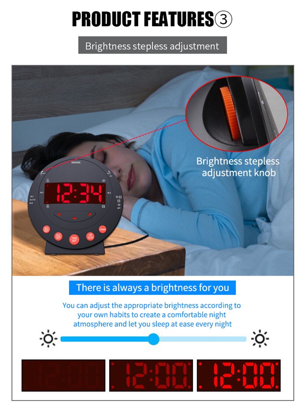 LED Smart Alarm Clock with Vibration Super Loud for Heavy Sleepers,Hearing Impaired People Bedside LED Digital Bedroom Clock