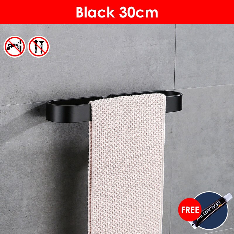 Zwart Badhanddoek Houder Badkamer Handdoekenrek Geen Punch Handdoek Rail Rack Handdoek Houder Badkamer Opslag Plank: 30cmBlack