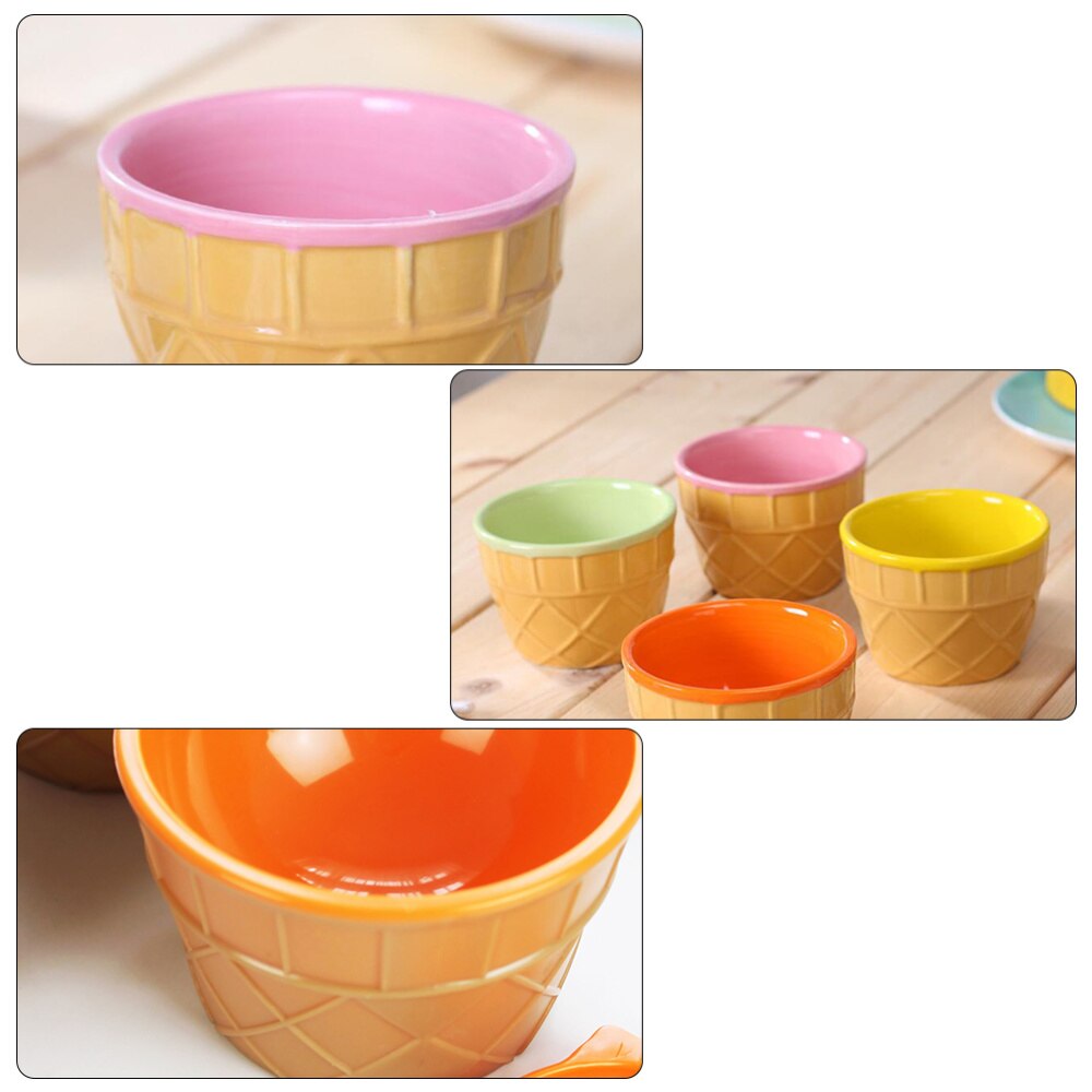 2pcs Ceramic Ice Cream Bowl Lovely Dessert Bowl Ice Cream Cups DIY Snack Bowl for Home and Hotel