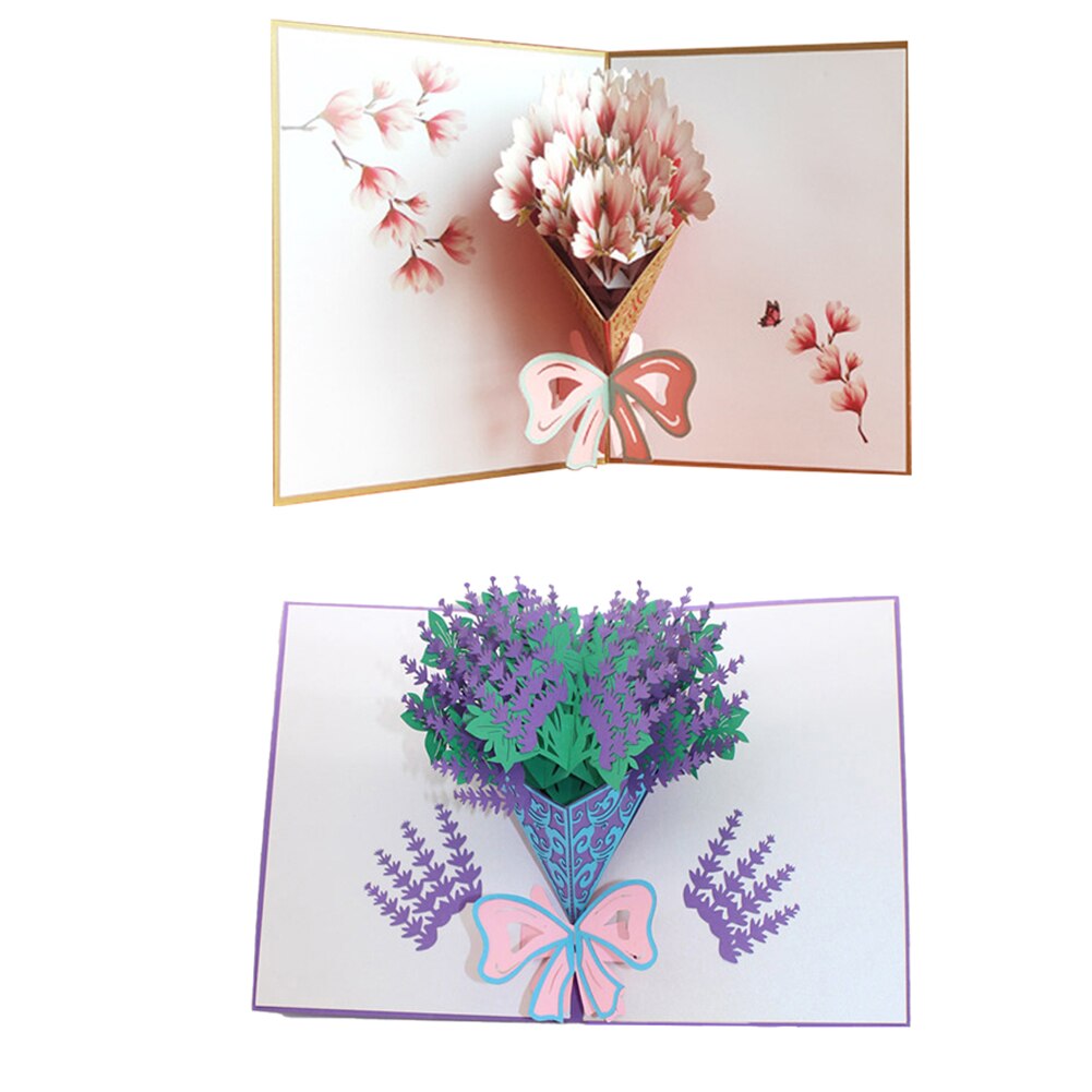 3D Pop-Up Flower Bouquet Greeting Card For Girl Kids Wife Husband Birthday Cake Greeting Card Card With Envelope Stickers