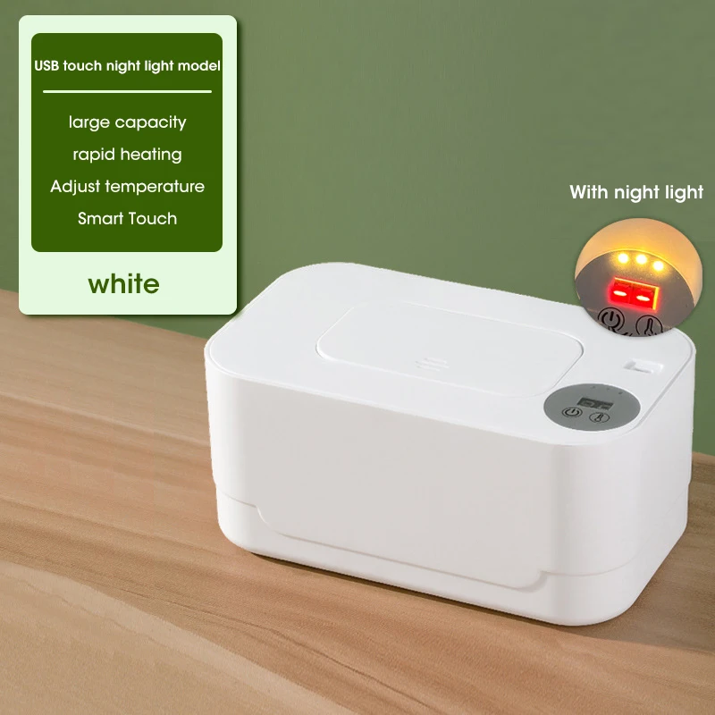 Calentador de toallitas húmedas para bebé, calentador con pantalla LED, dispensador de toallas húmedas, portátil, USB, calentador de toallitas para bebé, caja calefactora para servilletas, hogar/coche: Blanco