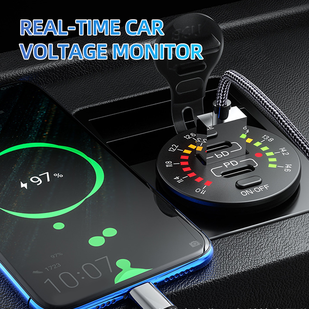 Cargador de coche USB Dual QC 3,0, 36W, 12V, 24V, salida PD impermeable, carga rápida con voltímetro LED, interruptor de encendido y apagado, accesorios para coche