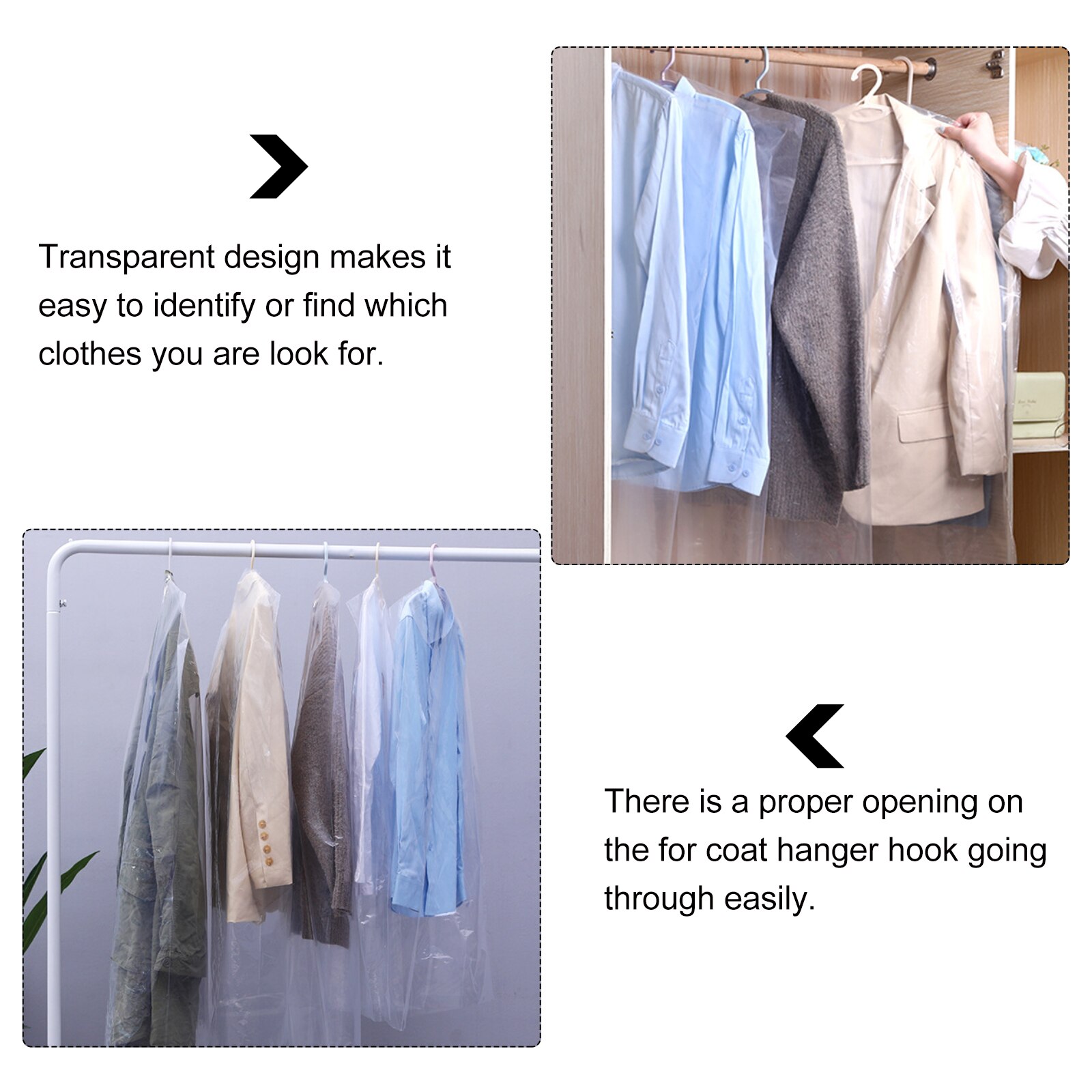 Sacs à vêtements en plastique transparent, 50 pièces 60x90cm, housse anti-poussière pour vêtements, sacs de rangement jetables pour la maison, boutique en plein air