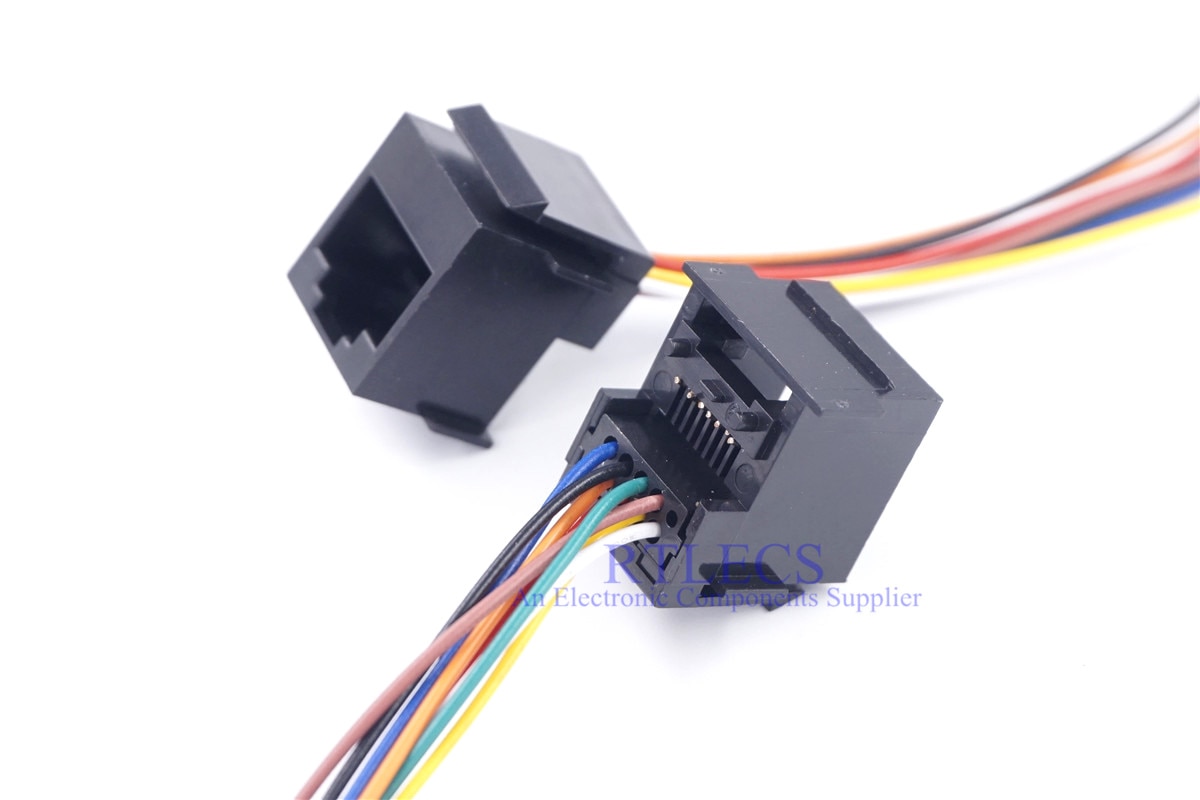 2 st 648-8 p 8c rj45 modulär kontakt 648 8 p 8c uttag hona krimptråd 8 kärnor 15 cm längd svart isolator nätverkskontakt