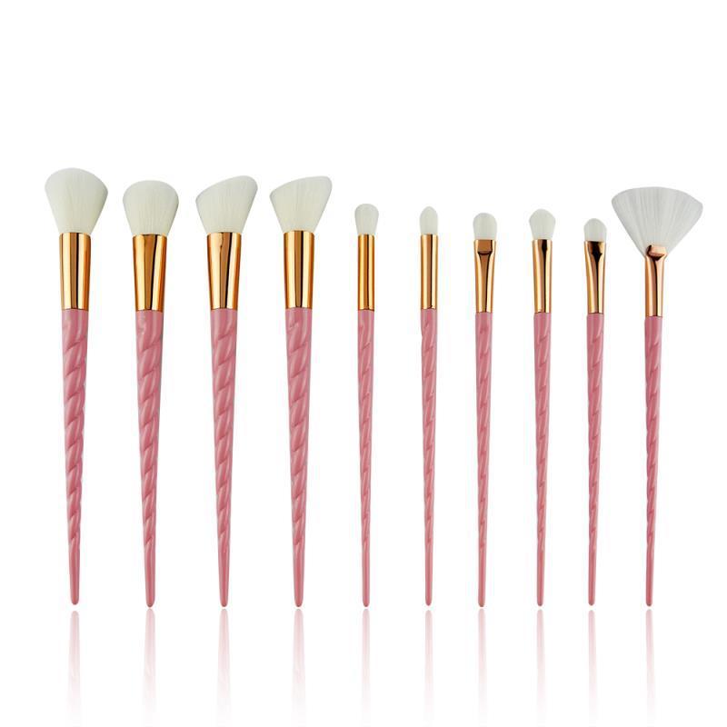 Ensemble de 10 pinceaux de maquillage licorne pour fond de teint, poudre, fard à paupières, sourcils, outils cosmétiques: Gris