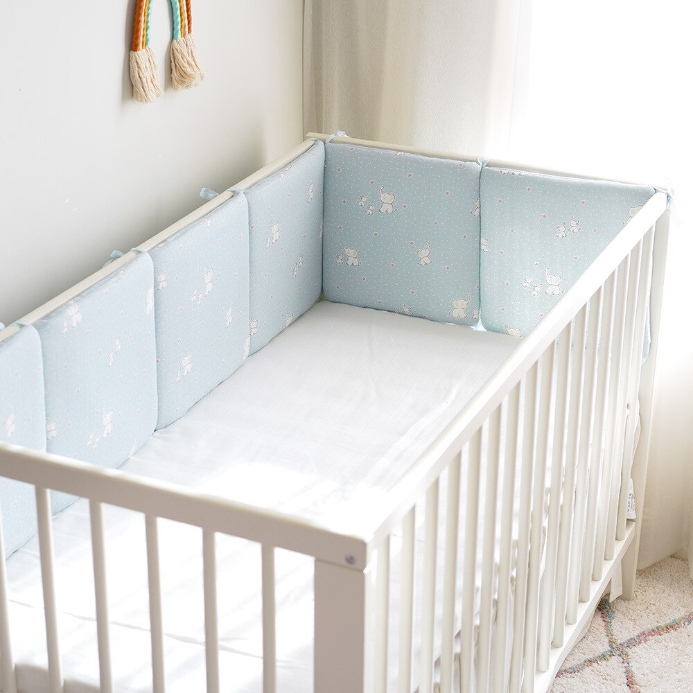 6 Stks/set Katoenen Baby Wieg Bed Bumpers Baby Anti-Collision Zachte Comfortabele Wasbare Pasgeboren Wieg Beddengoed Protector: Little blue elephant