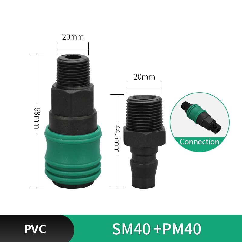 2PCS PVC Pneumatic fitting High pressure coupling Air Hose Quick compressor connector Thread Pneumatic Quick Coupling: SM40-PM40