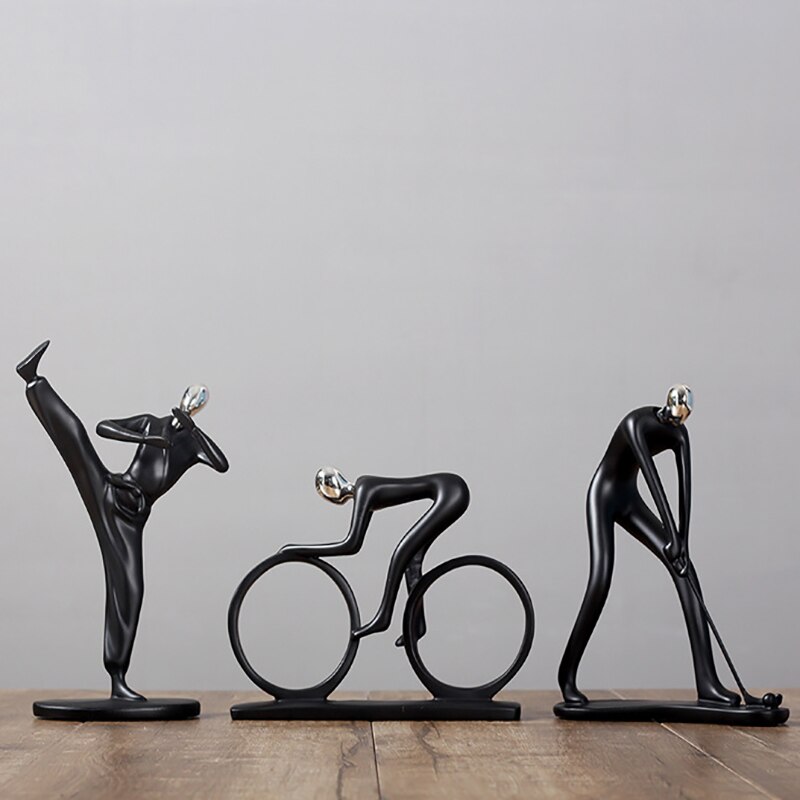 Harpiks sport mand golf cykel statue sorte figurer håndværk ornamenter enkel boligindretning vinskab dekorationer  d057
