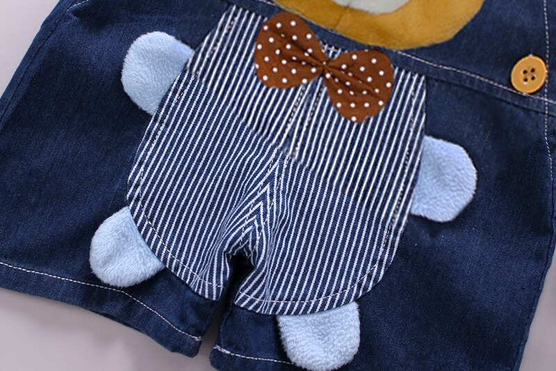 DIIMUU Toddler Baby Clothing Boys Girls Shorts Overalls Denim Pants Casual Suspender Cartoon Cute Bear Children Jumpsuits